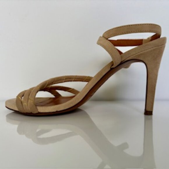 SEZANE High Lison Sandals Blush Suede w/ Gold Details FR39 - Picture 3 of 13